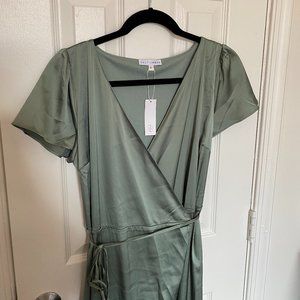 Baltic Born, Eucalyptus Satin Wrap Gown, L